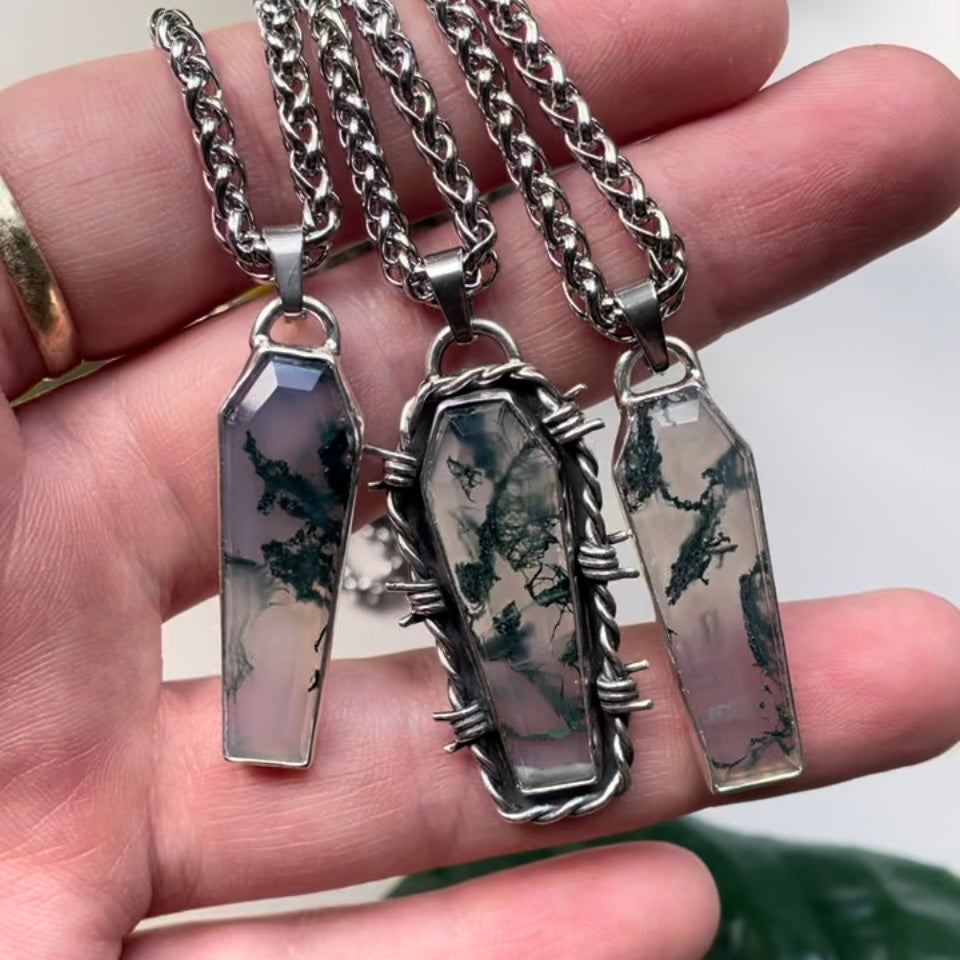 Barbed wire Moss Agate pendant