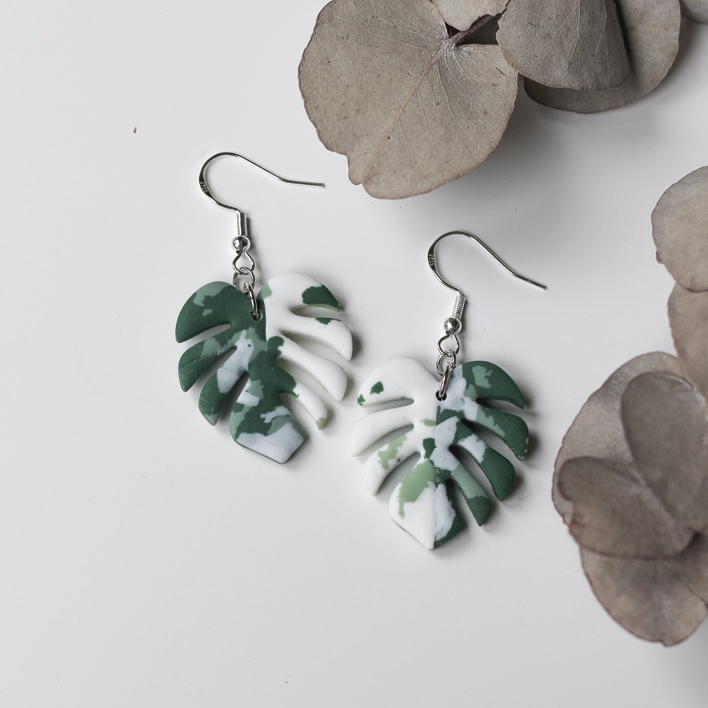 Mini Variegated Monstera Earrings