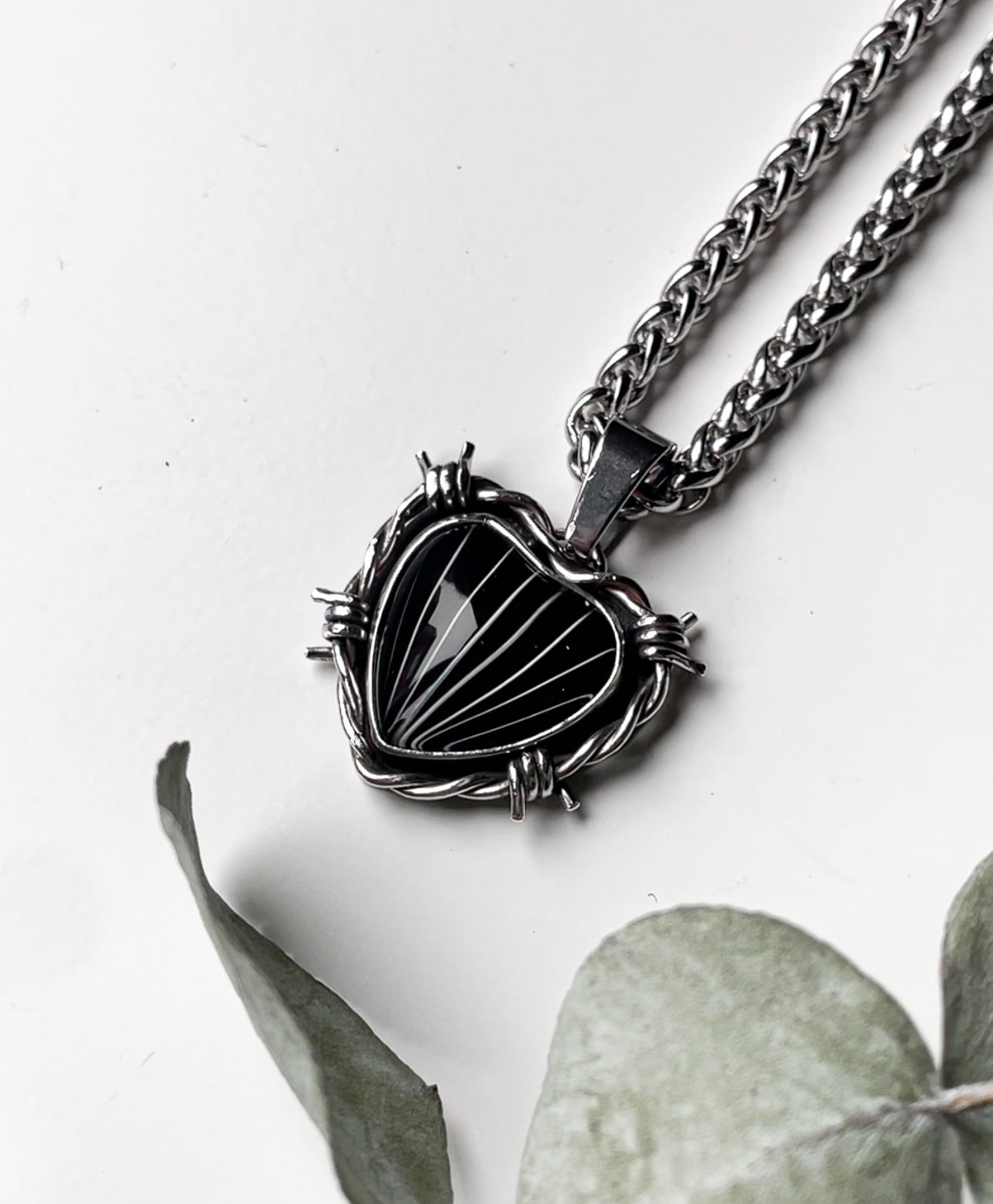 Custom Whisker Barbed Wire Heart Necklace