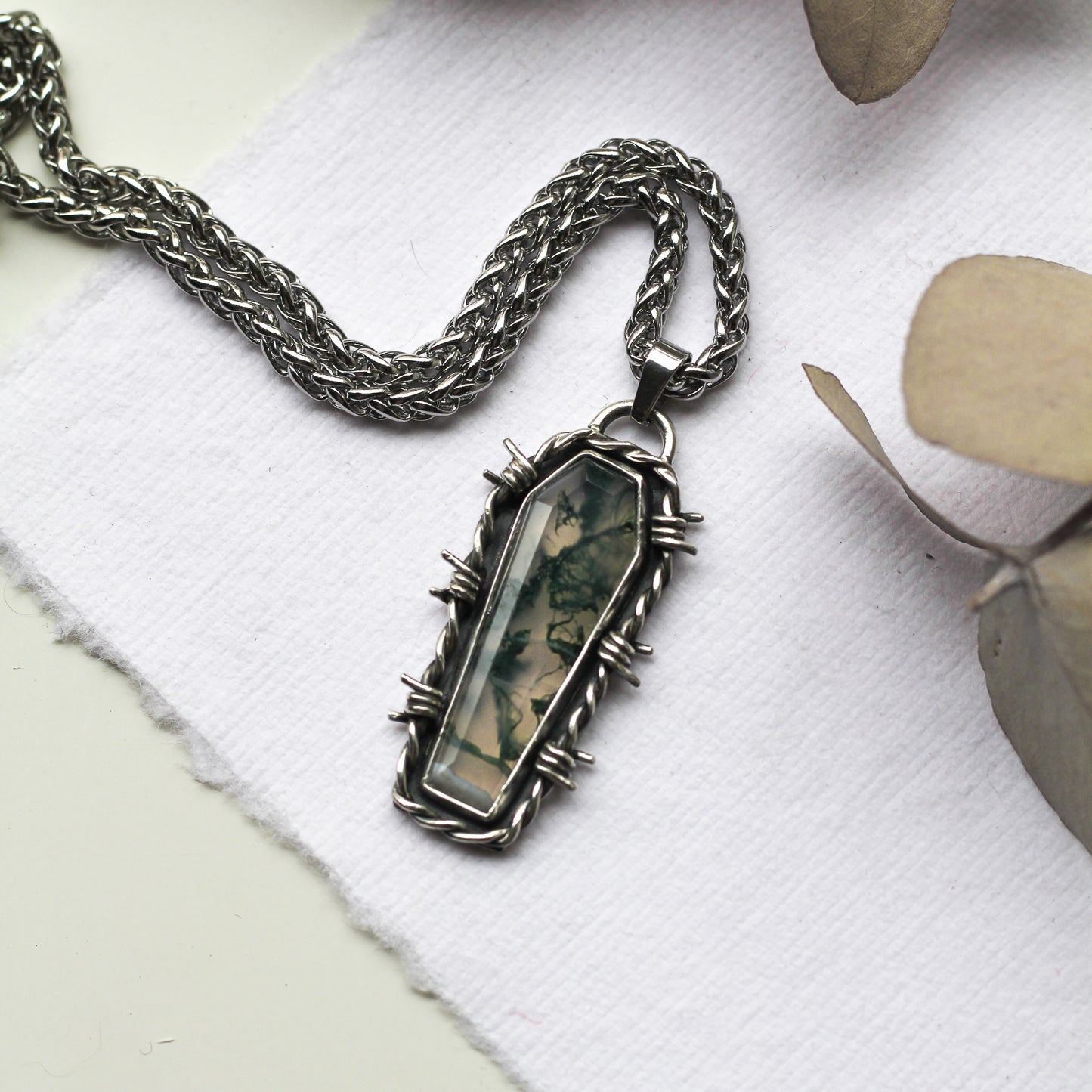 Barbed wire Moss Agate pendant