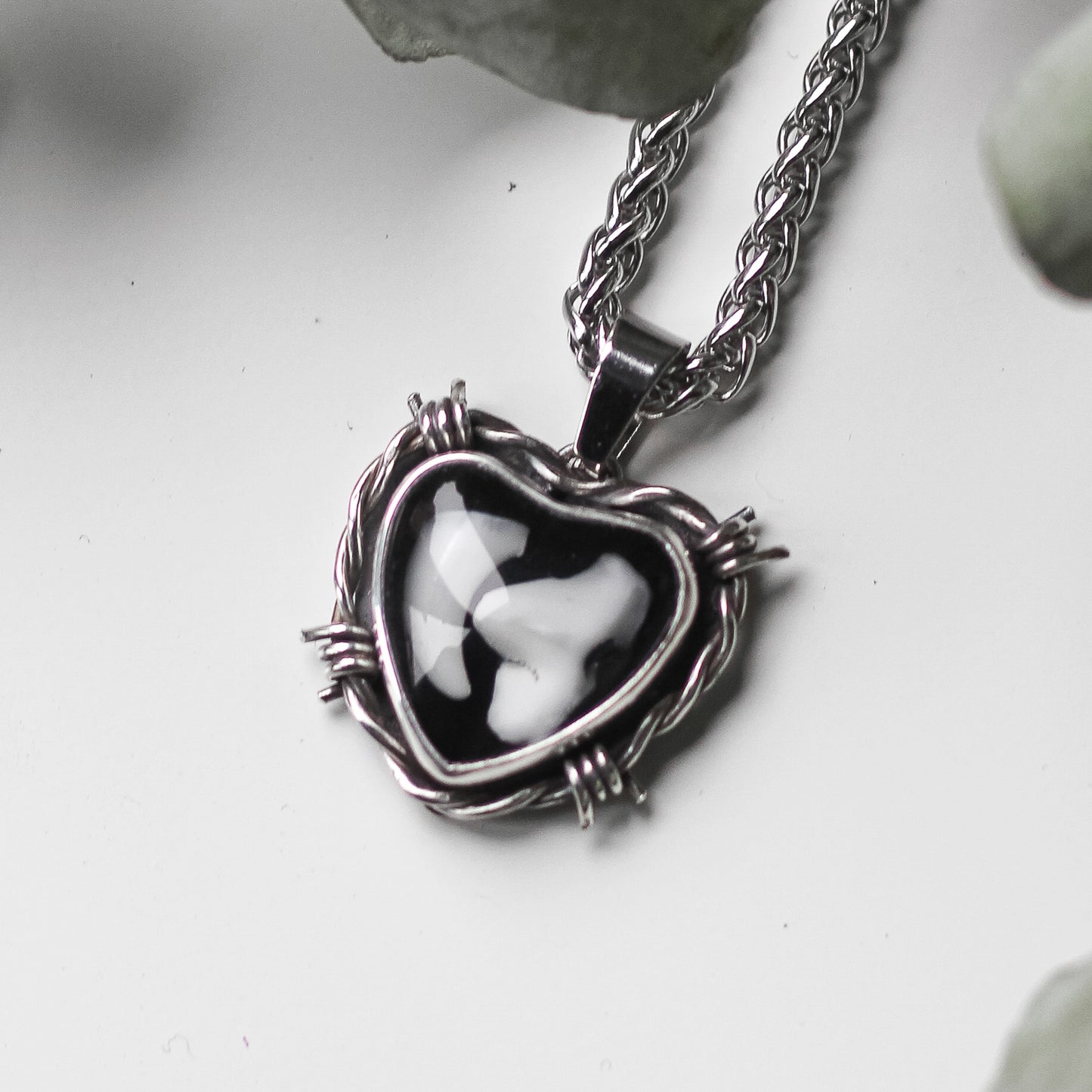 Custom Tooth Barbed Wire Heart Necklace