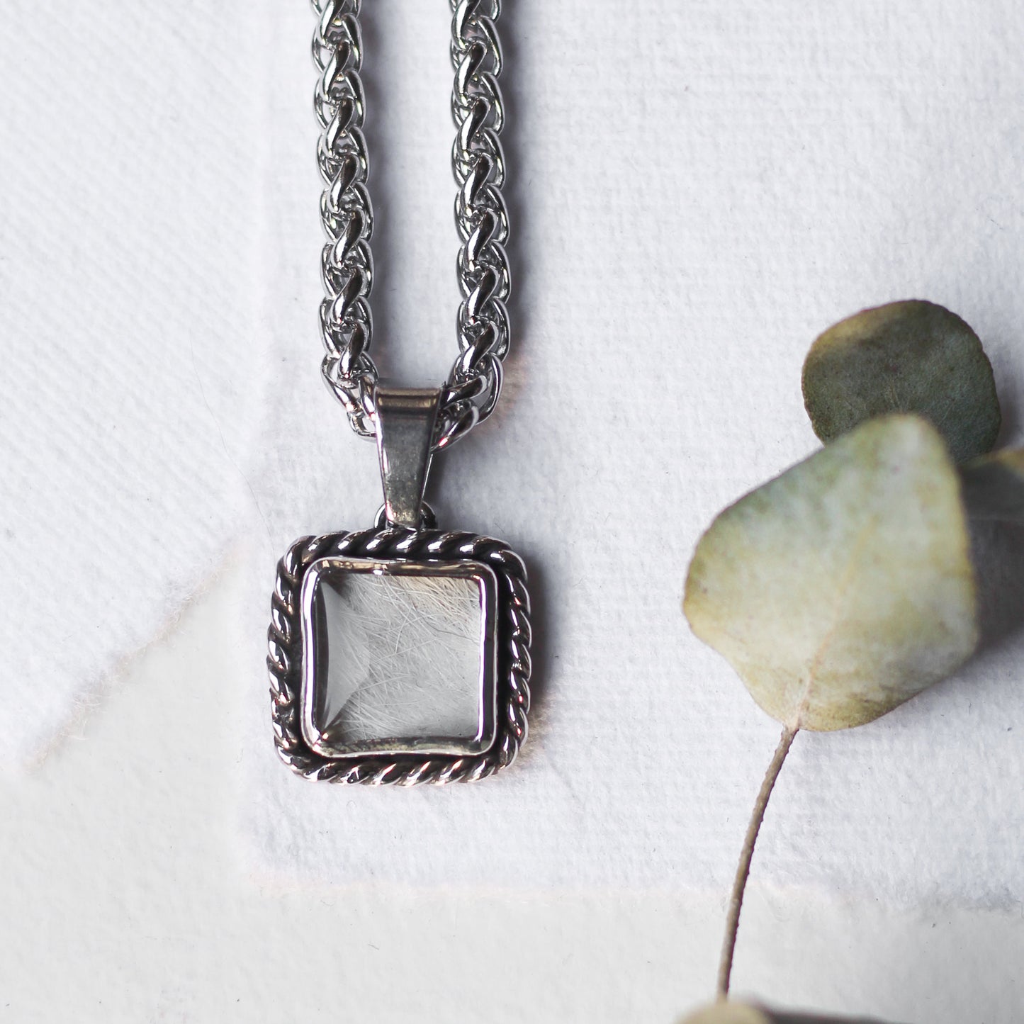 Custom Hair / Fur Necklace (Twisted border Square)