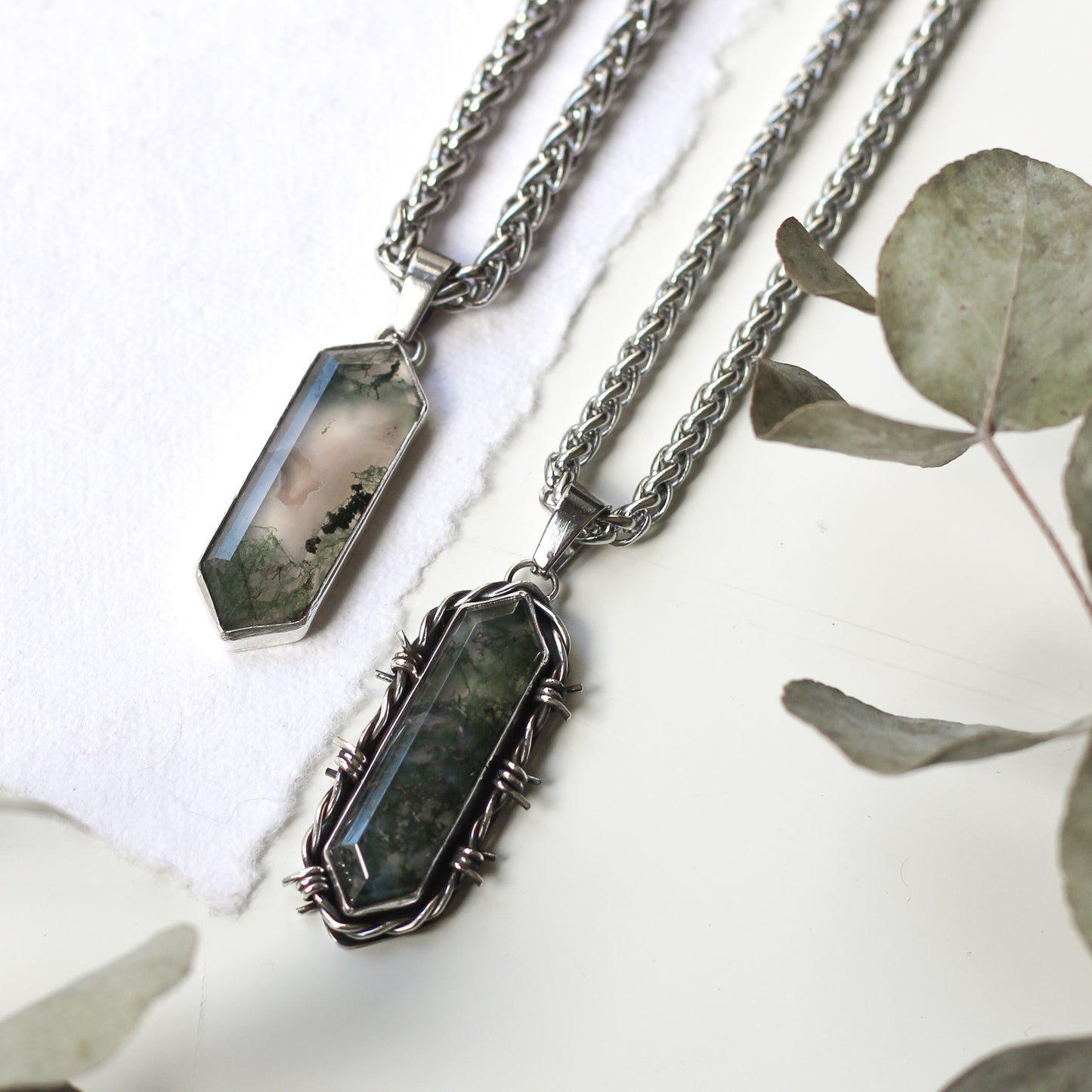 Barbed wire Moss Agate pendant