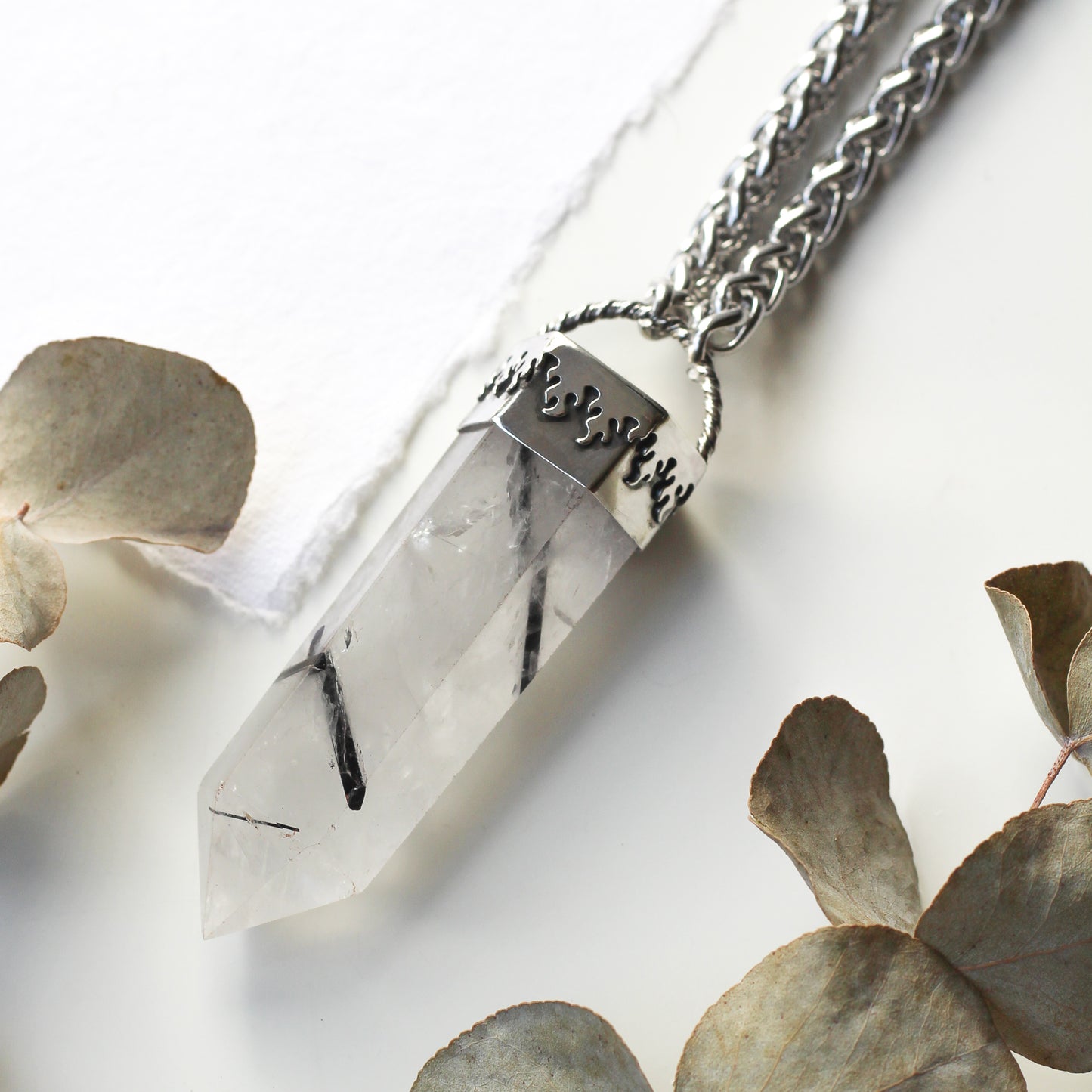 Rutilated Quartz Flame Point Necklace