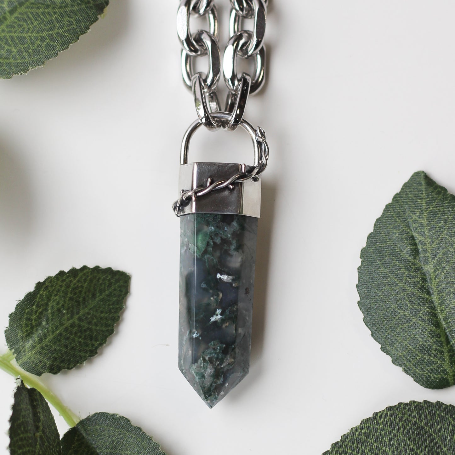 Chunky Moss Agate Necklace