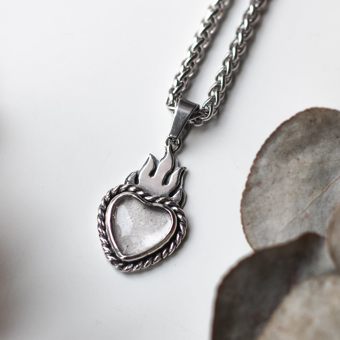 Sterling silver sacred heart cremation necklace made with ashes