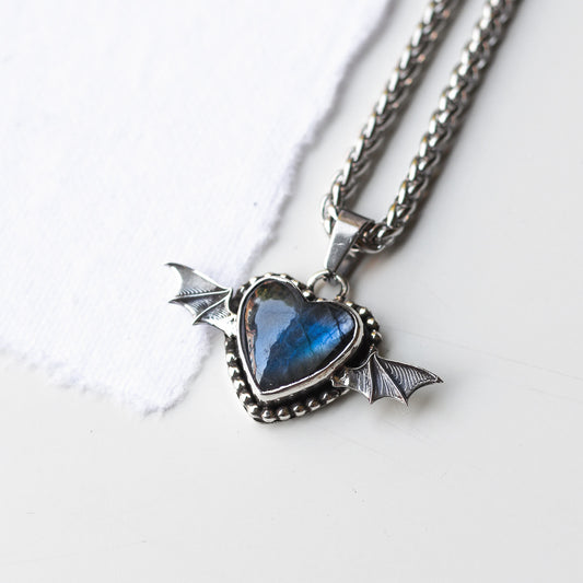 Labradorite wing HEART NECKLACE