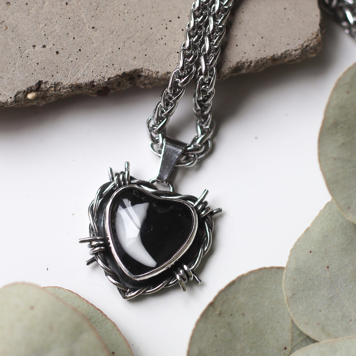 Custom Tooth Barbed Wire Heart Necklace