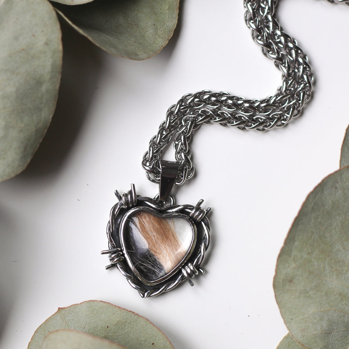 Custom Hair/Fur Barbed Wire Necklace