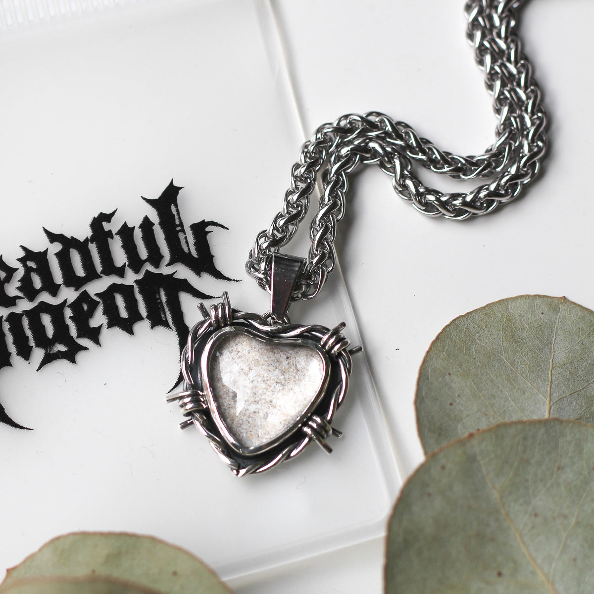 Custom Cremation Barbed Wire Heart Necklace