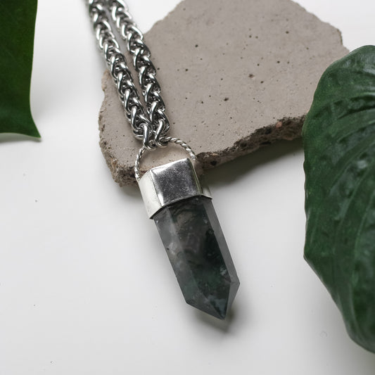 Moss Agate Necklace (Sterling Silver)