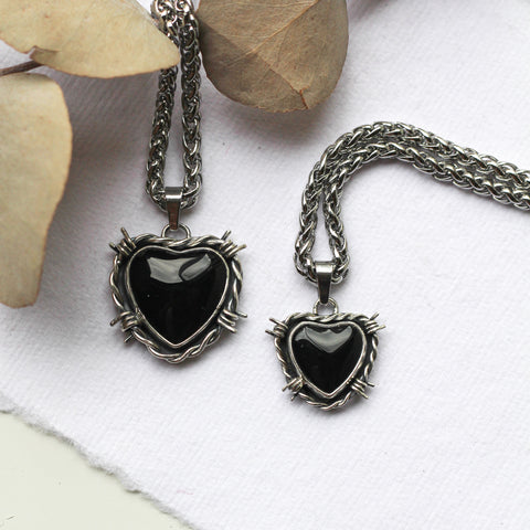 Barbed wire Heart Necklace (choose size)