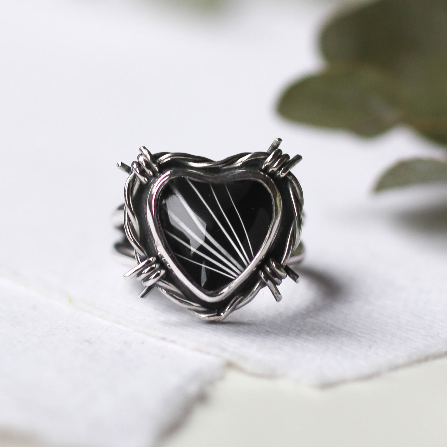 Custom Whisker Barbed Wire Heart Ring