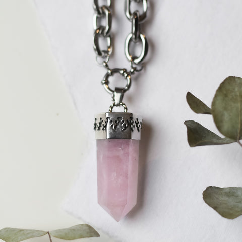 Rose Quartz Necklace (Flame)