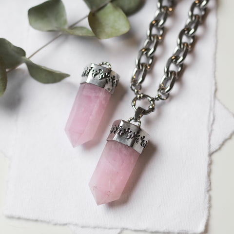 Rose Quartz Necklace (Flame)