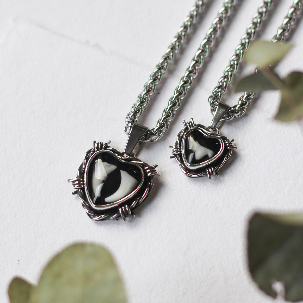 Custom Tooth Barbed Wire Heart Necklace