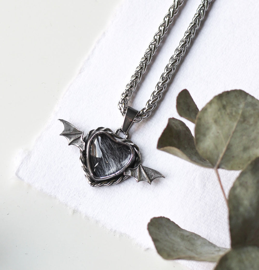 Custom Hair/Fur Bat Heart Necklace