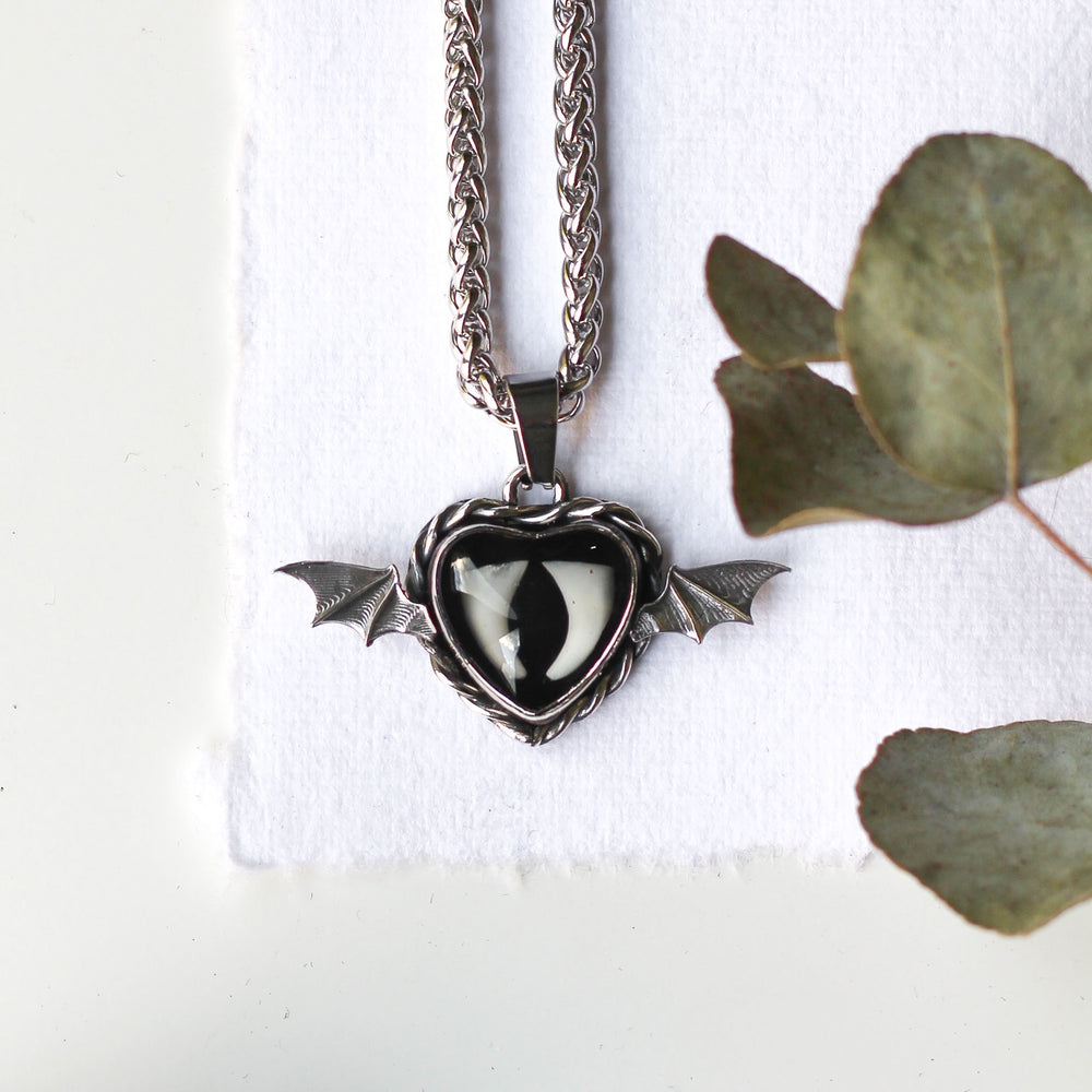 Custom Tooth Bat Heart Necklace