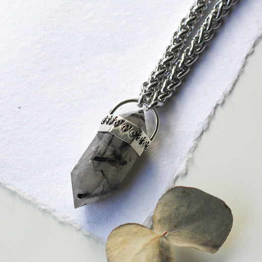 Rutilated Quartz Flame Point Necklace