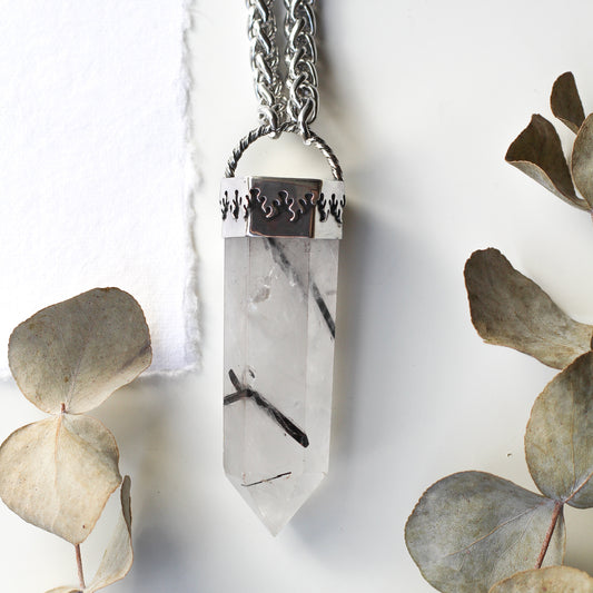 Rutilated Quartz Flame Point Necklace