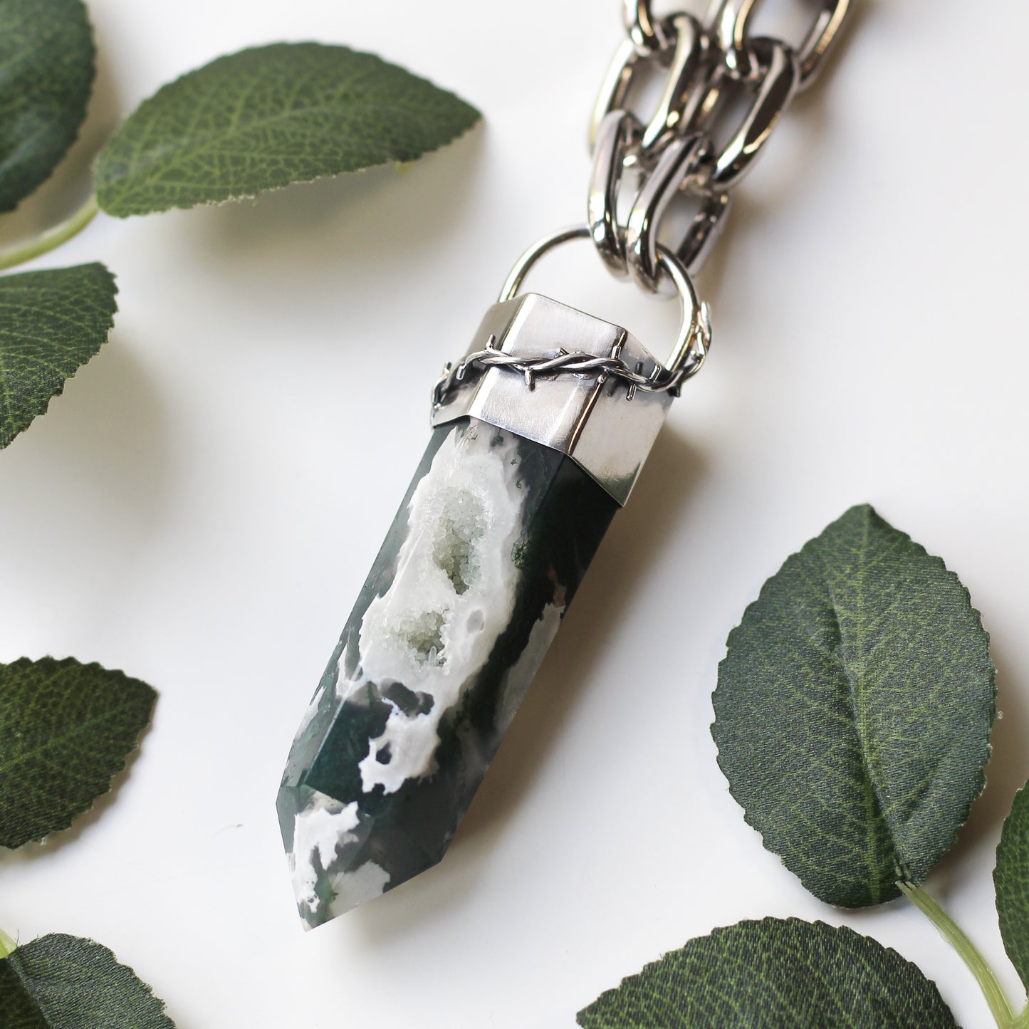 XL Chunky Moss Agate Necklace