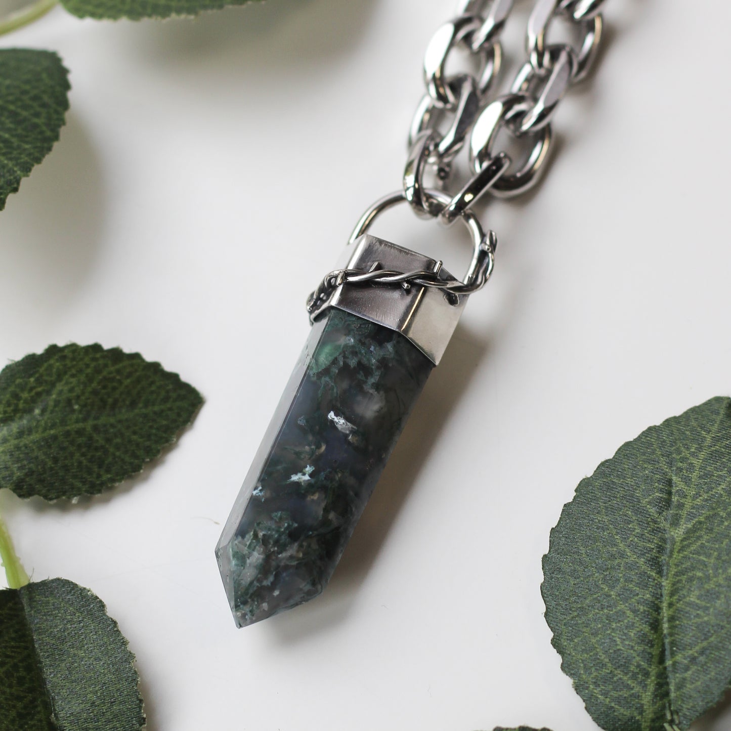 Chunky Moss Agate Necklace