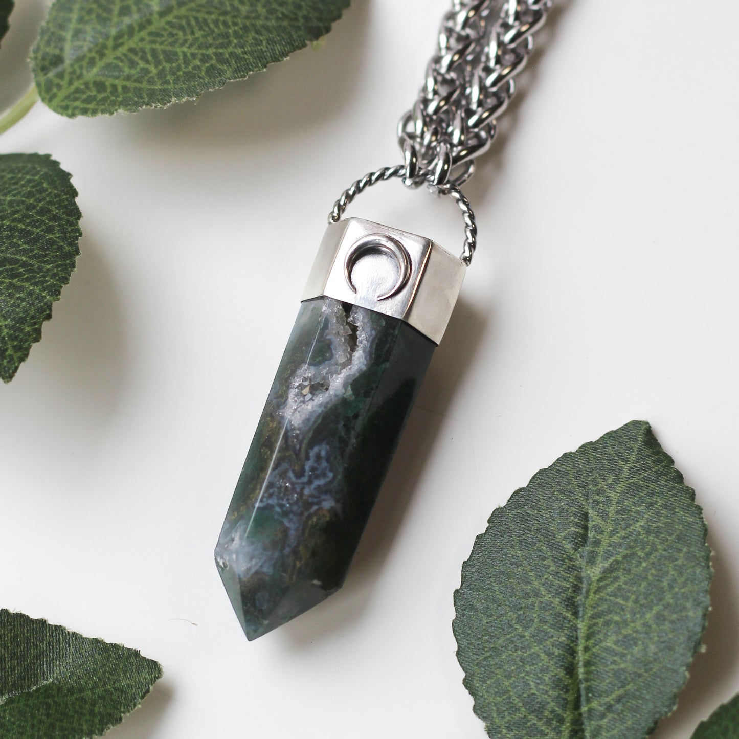 Chunky Moss Agate Necklace