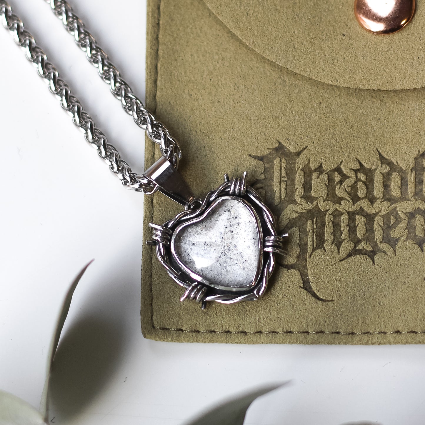 Custom Cremation Barbed Wire Heart Necklace