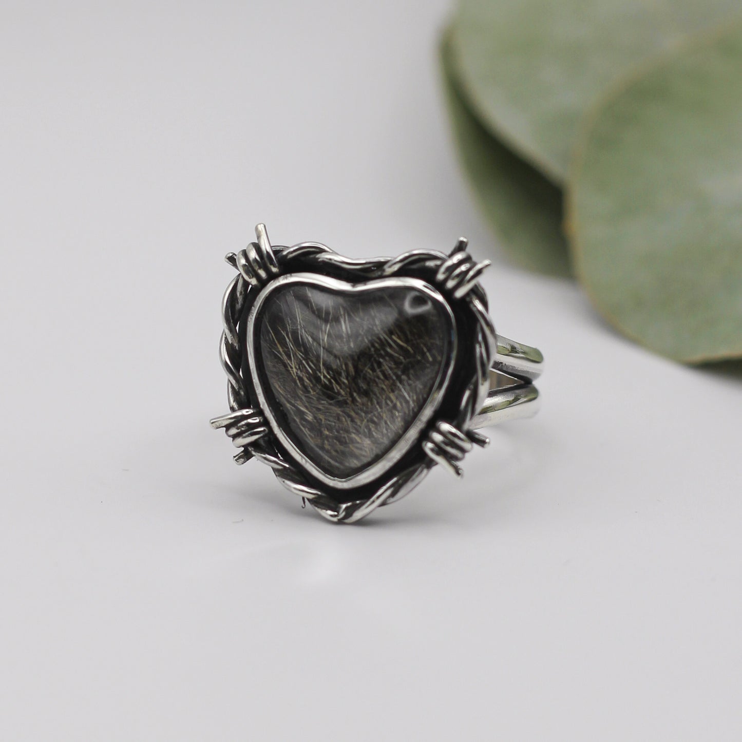 Custom Hair/Fur Barbed Wire Heart Ring