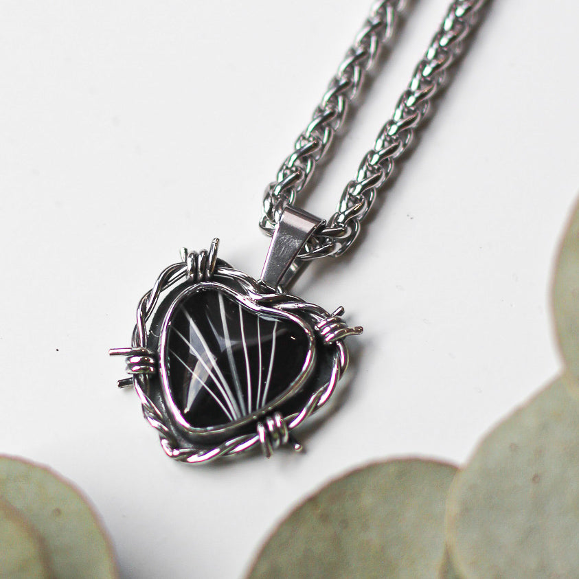Custom Whisker Barbed Wire Heart Necklace