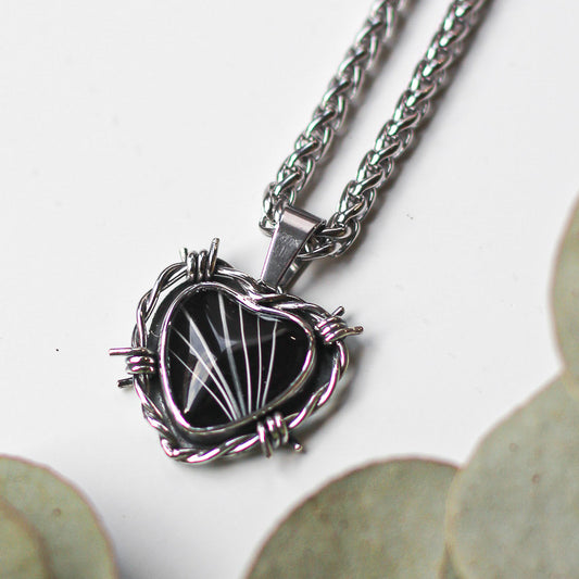 Custom Whisker Barbed Wire Heart Necklace