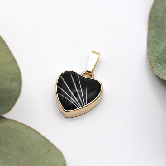 Gold heart whisker necklace made with a preserved pet whisker