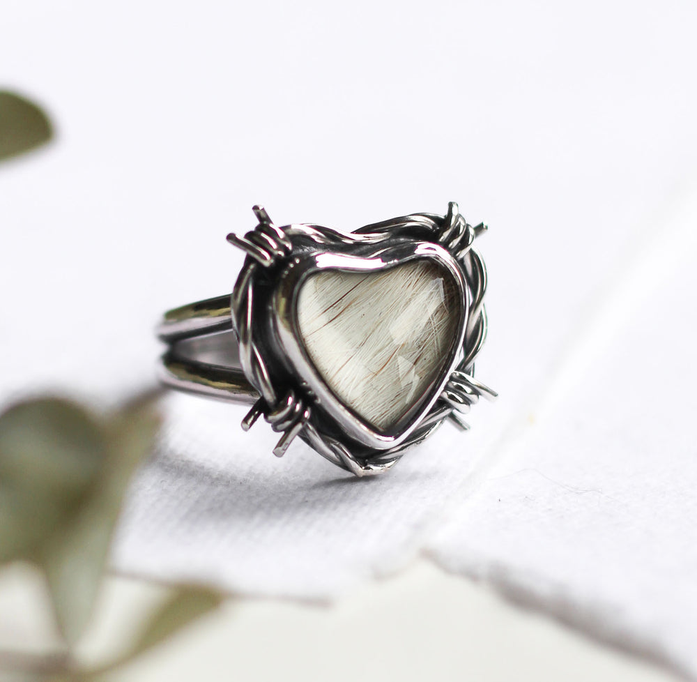Custom Hair/Fur Barbed Wire Heart Ring